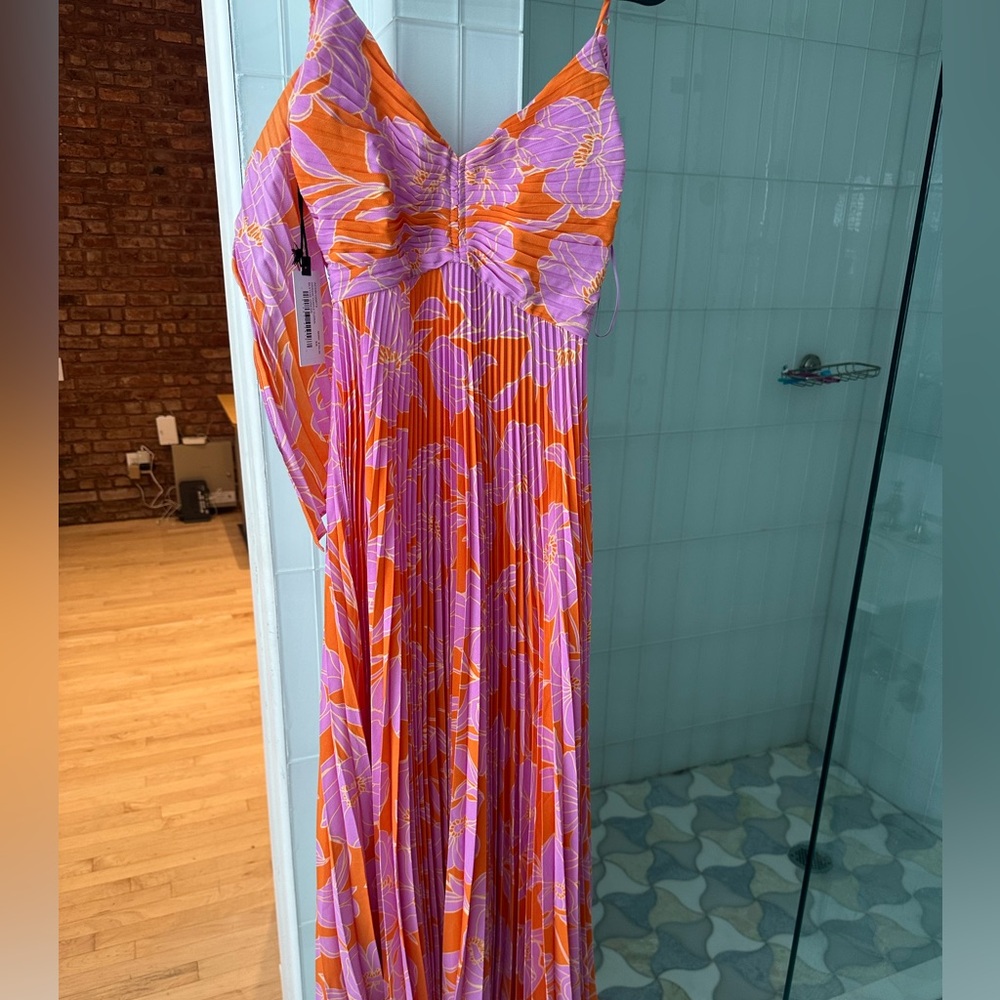 ASTR Blithe Dress floral summer wedding guest pleated dress